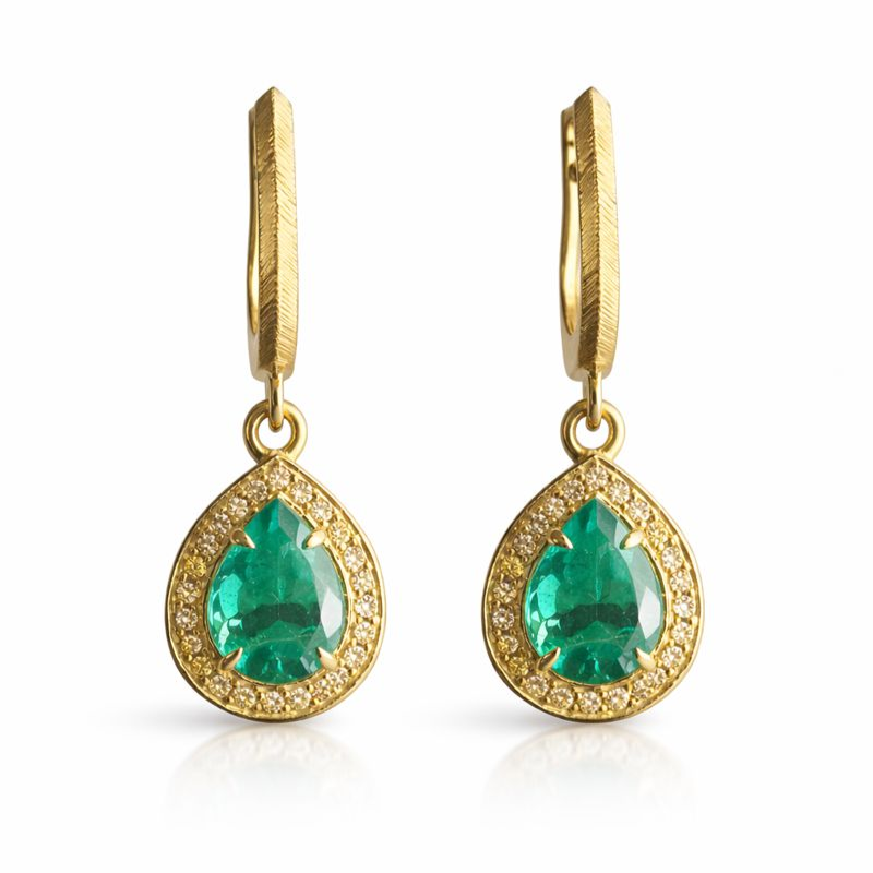 Item 015 | Lotus Drop | Серьги с колумбийскими изумрудами и желтыми бриллиантами